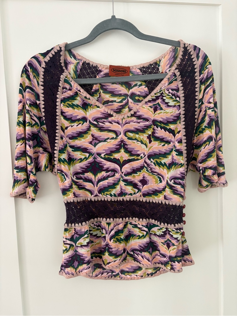 Missoni Multicolor Abstract Print Lace Detail Blouse Top | Italy | Size 40 S/M